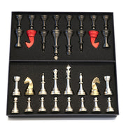 32 darabos, vintage stílusú, fémből készült, sakkfigura készlet