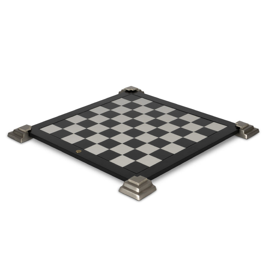 Kétoldalas, modern stílusú, fekete játéktábla,csúsztatható fém saroktalapzatokkal.