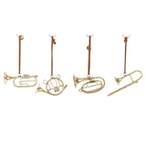 Arany minihangszerek alsó nézetben – fényes fém felület és bőrszíjak.