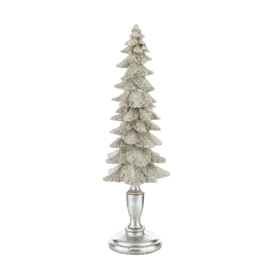 Ezüst glitteres műgyanta dekor fenyőfa 41 cm – frontális nézet, Fagyos Éj kollekció