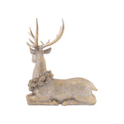 Antikolt felületű fekvő szarvas dekoráció oldalnézetben, patinás arany színnel – Antique kollekció