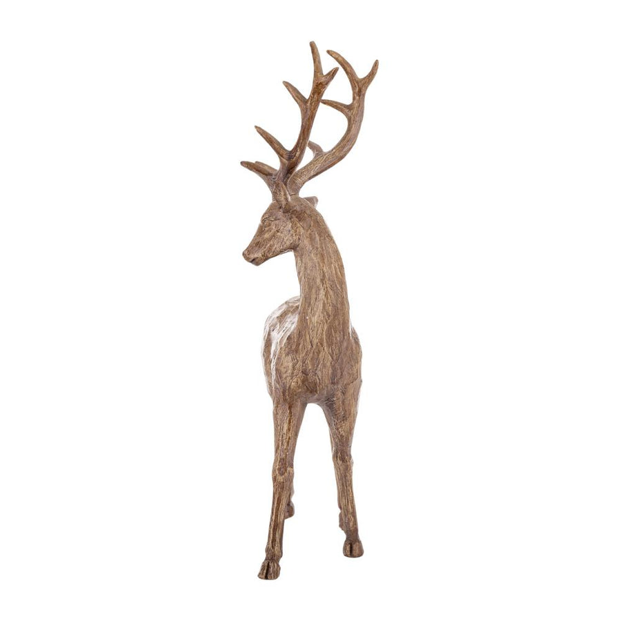 Vidéki stílusú műgyanta szarvas figura – hátsó háromnegyedes nézet, natúr árnyalat, Dost kollekció
