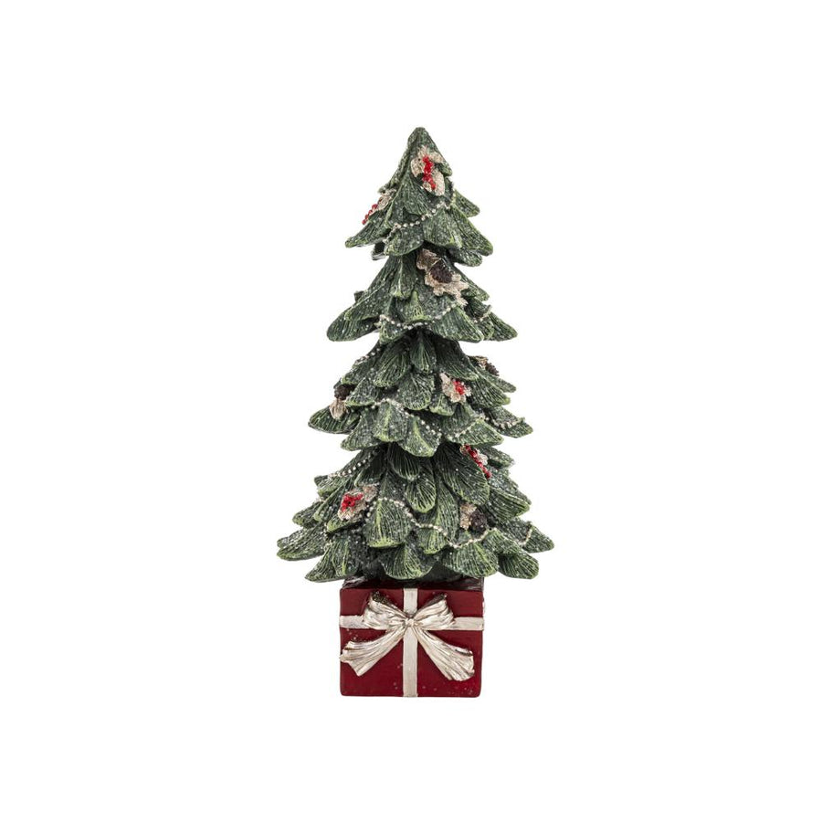 Heritage műgyanta fenyőkúp 26,5 cm – frontális nézet, zöld-bordó színek