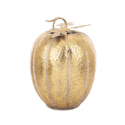 Antikolt aranyszínű, fémből készült dekorációs dísztök elölnézetben, levelekkel és ívelt szárral