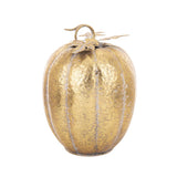 Antikolt aranyszínű, fémből készült dekorációs dísztök elölnézetben, levelekkel és ívelt szárral