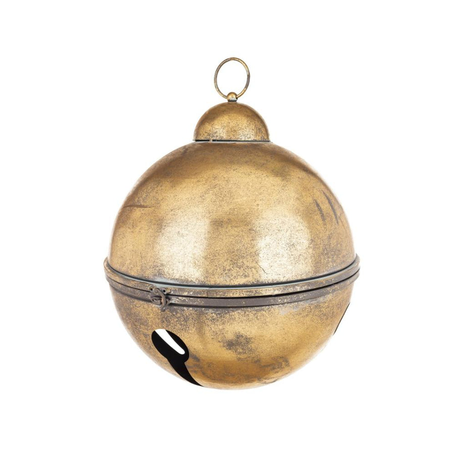 Antikolt sárgarézszínű nagy méretű fém karácsonyi csengő – 41 cm átmérővel