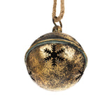 Kivágott hópehely mintás fém csengő antik arany színben – részletfotó.