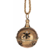 Antik hatású hópelyhes fém karácsonyi csengő – oldalnézet.
