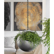 Modern enteriőrben elhelyezett BAQ Gradient függesztett kaspó Matt Grey színben, zöld futónövénnyel.