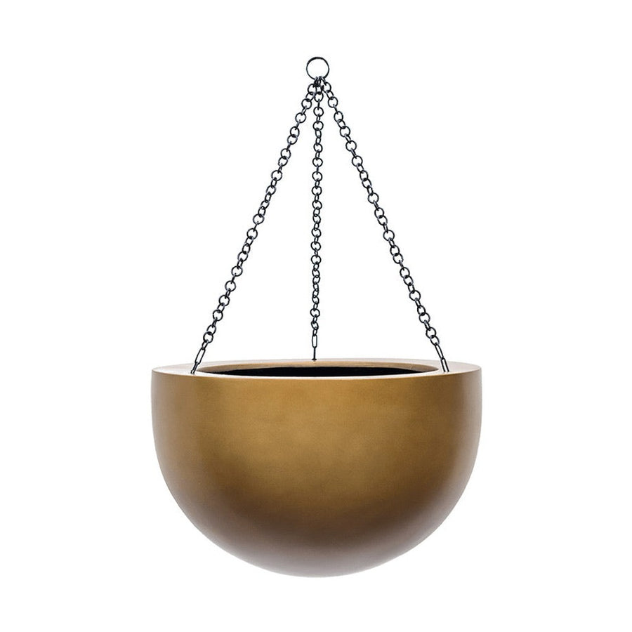 BAQ Gradient függeszthető gömb kaspó Matt Honey színben, fekete lánccal, nagy méretben.