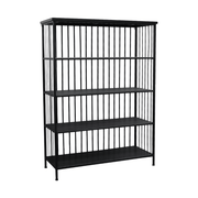 Modern ipair stílusú, 4 darab polccal felszerelt, fekete színű fém állvány.