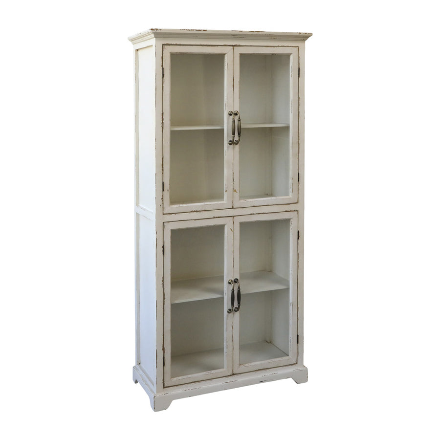 Vintage vitrines szekrény antik krém színben üvegezett ajtókkal