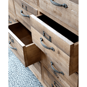 Loft stílusú, jegenyefenyőfából és fémből készült, 20 fiókos komód