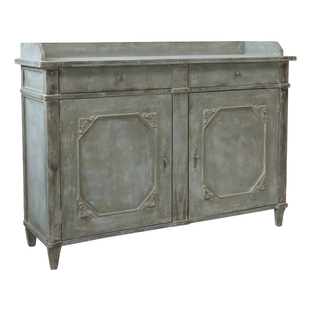 provanszi stílusú antikolt zöld fenyőfa tálalókomód elölnézet