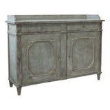 provanszi stílusú antikolt zöld fenyőfa tálalókomód elölnézet