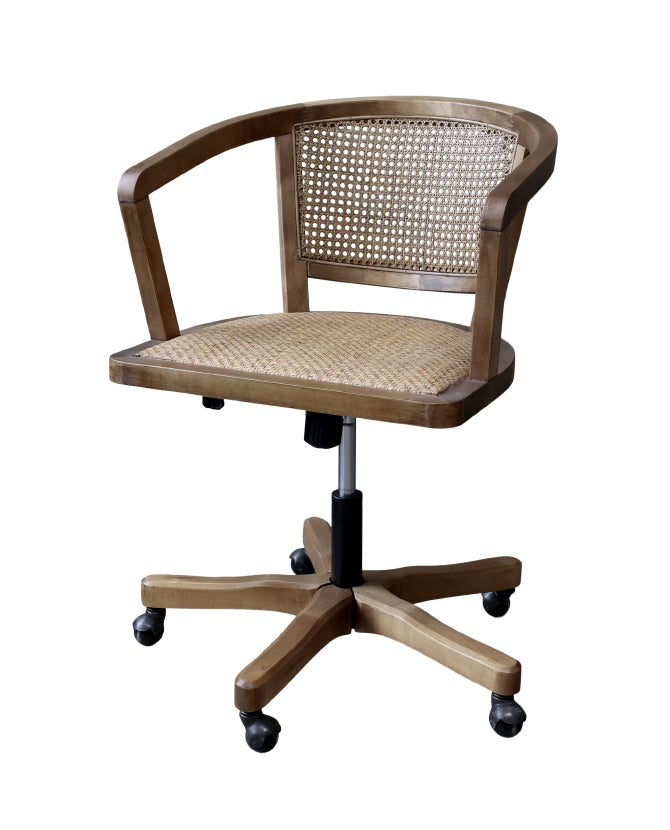 Nyírfából és rattanból készült, vintage stílusú, natúr irodai forgószék.