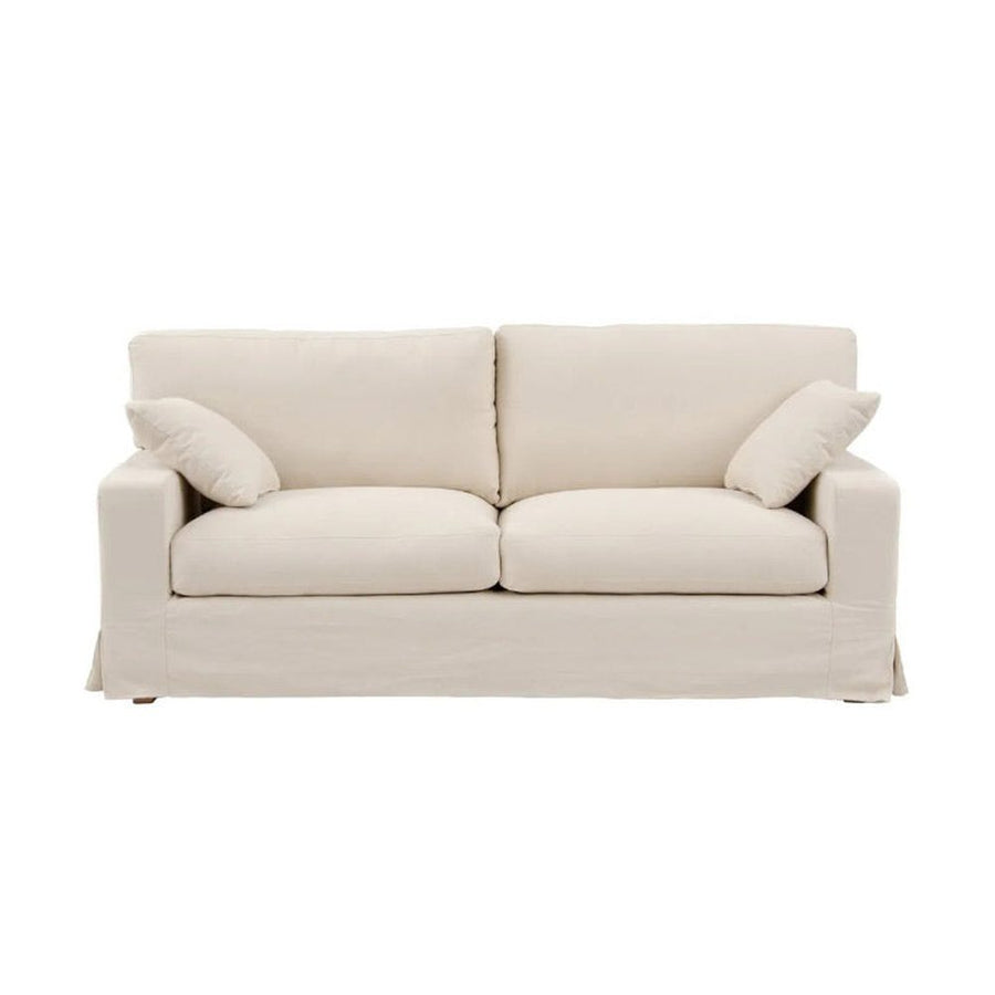 3 személyes, koloniál stílusú, bézs színű, pamutszövet kanapé.