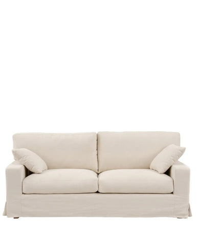 3 személyes, koloniál stílusú, bézs színű, pamutszövet kanapé.