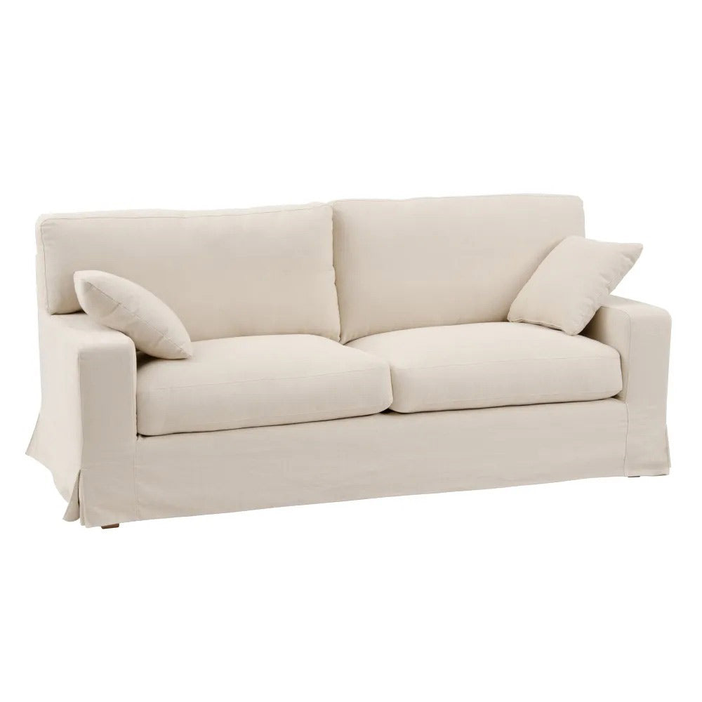 3 személyes, koloniál stílusú, bézs színű, pamutszövet kanapé.