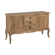 Koloniál stílusú, újrahasznosított fenyőfából készült, natúr színű tálalókomód.