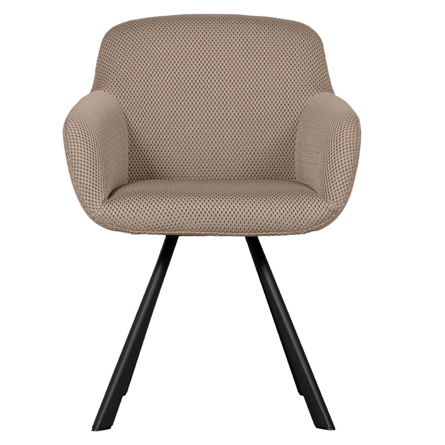 Kortárs stílusú, fekete fémvázas étkezőszék, bézs színű, kötött-hálós kárpittal