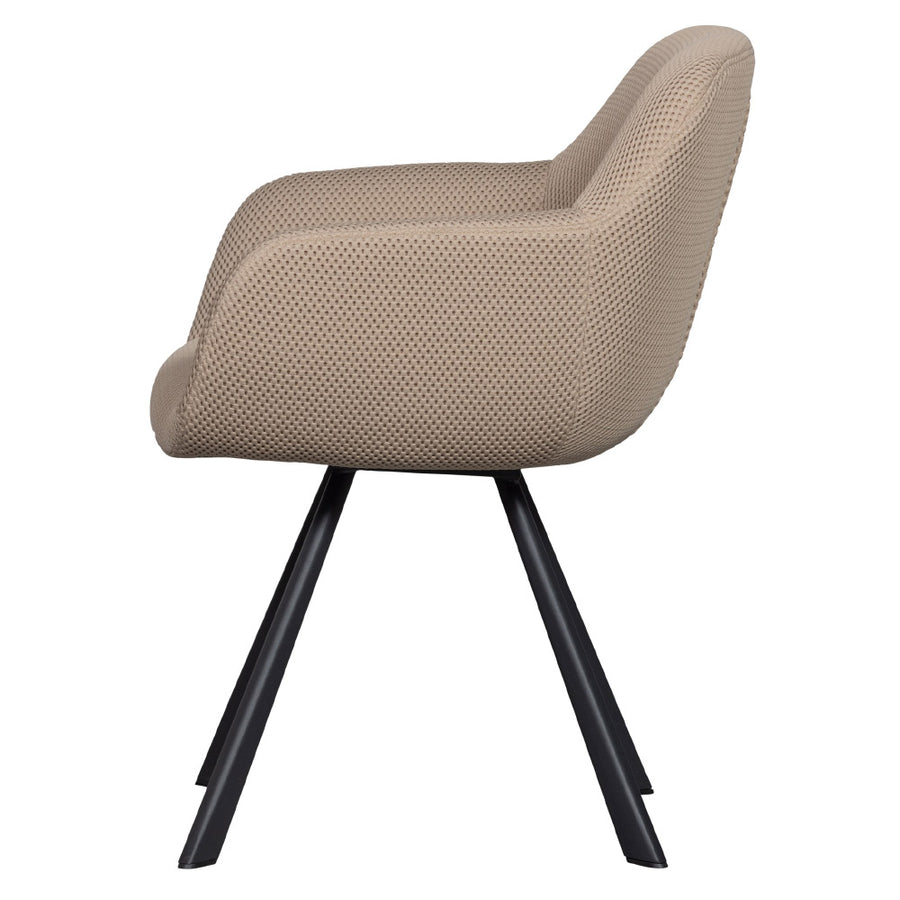 Kortárs stílusú, fekete fémvázas étkezőszék, bézs színű, kötött-hálós kárpittal