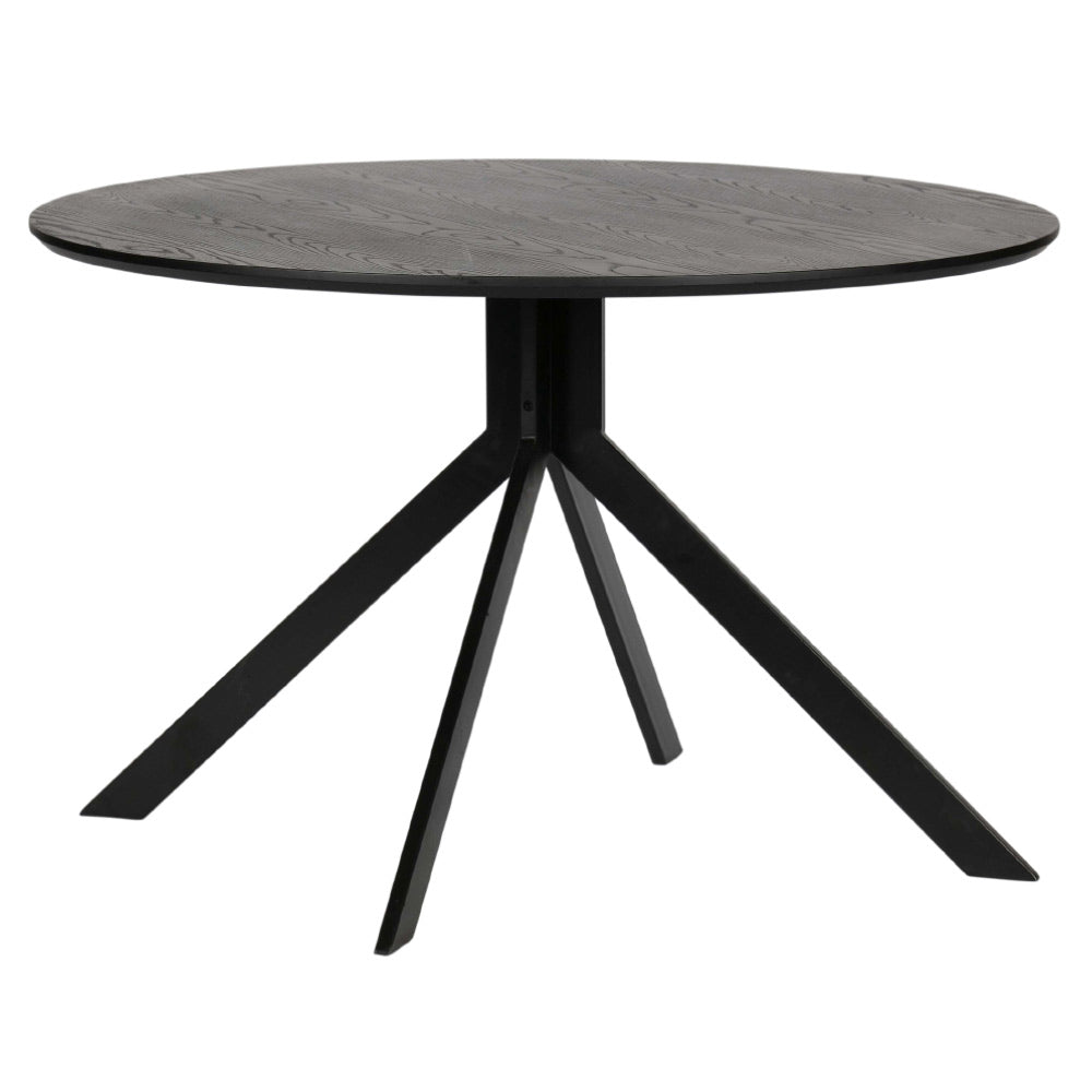 Kortárs stílusú, matt fekete színű fém étkezőasztal, fekete MDF asztallappal