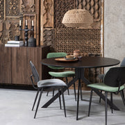 Kortárs stílusú, matt fekete színű fém étkezőasztal, fekete MDF asztallappal