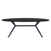 Kortárs, matt fekete színű fém, ovális étkezőasztal magas minőségű, fekete színű MDF asztallappal