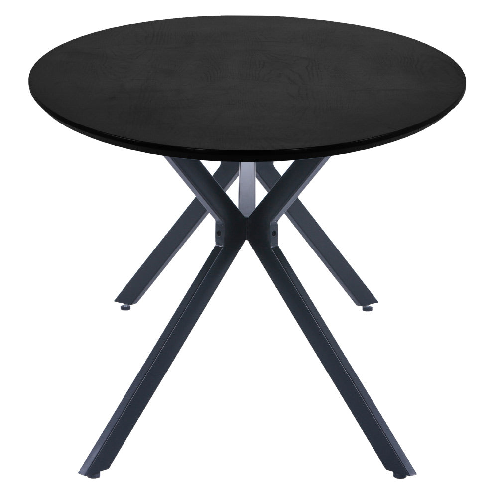 Kortárs, matt fekete színű fém, ovális étkezőasztal magas minőségű, fekete színű MDF asztallappal