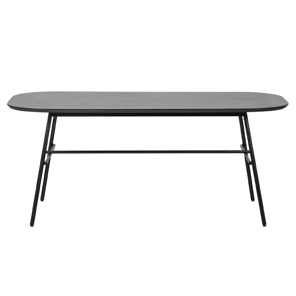 Kortárs stílusú, fekete színű, fém étkezőasztal mangófa asztallappal