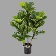 Élethű megjelenésű, mesterséges fikusz cserje, fekete színű, műanyag kaspóban.