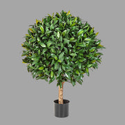 UV-álló, gömb alakú, mű babérfa fekete, műanyag cserépben.