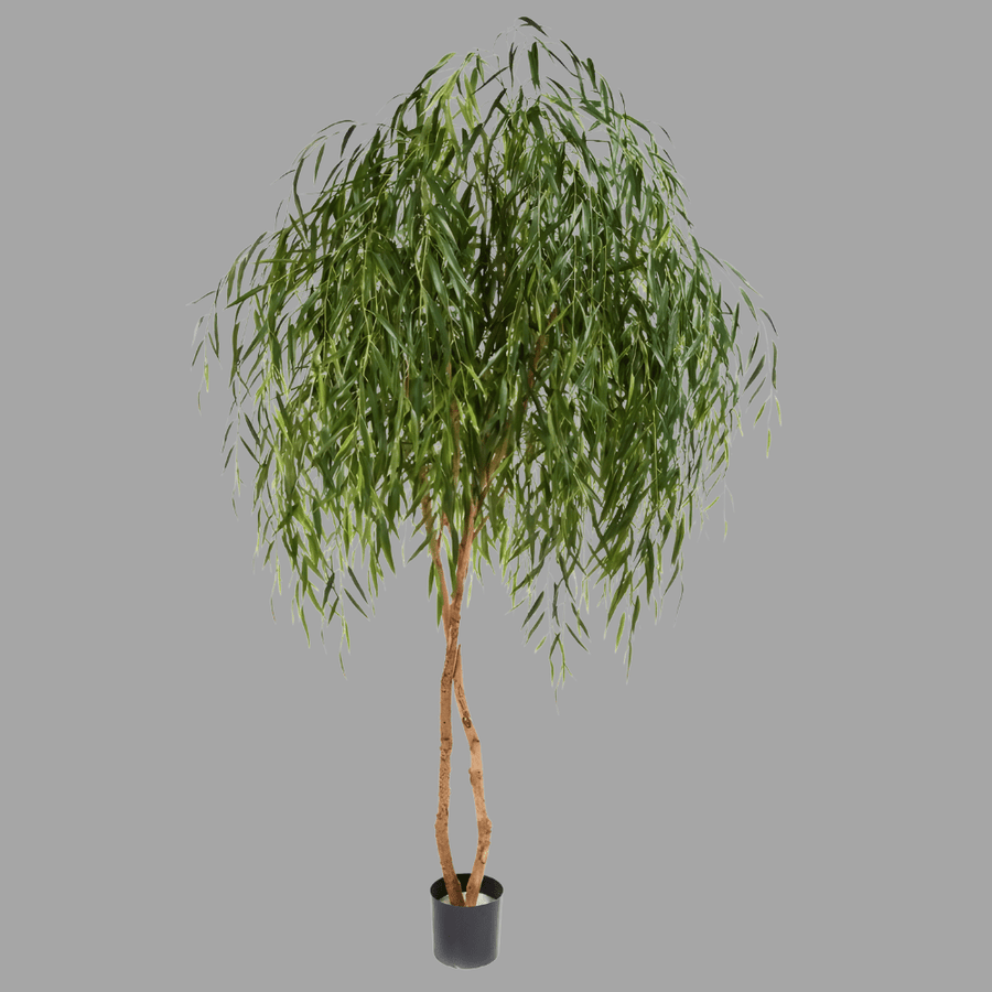 Élethű megjelenésű, mesterséges fűzfa, fekete színű, műanyag kaspóban