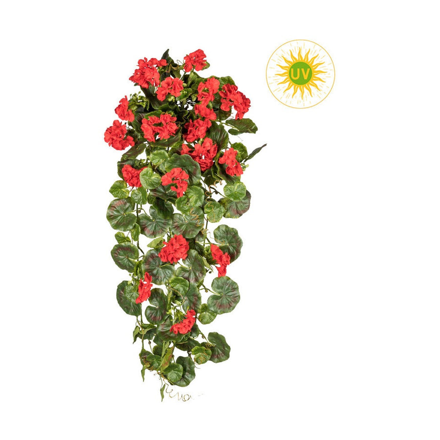 Élethű megjelenésű, UV-álló, dús levélzettel rendelkező, mesterséges muskátli csüngő