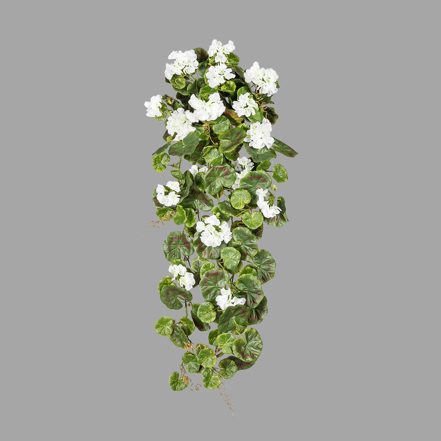 Élethű megjelenésű, UV-álló, dús levélzettel rendelkező, mesterséges muskátli csüngő