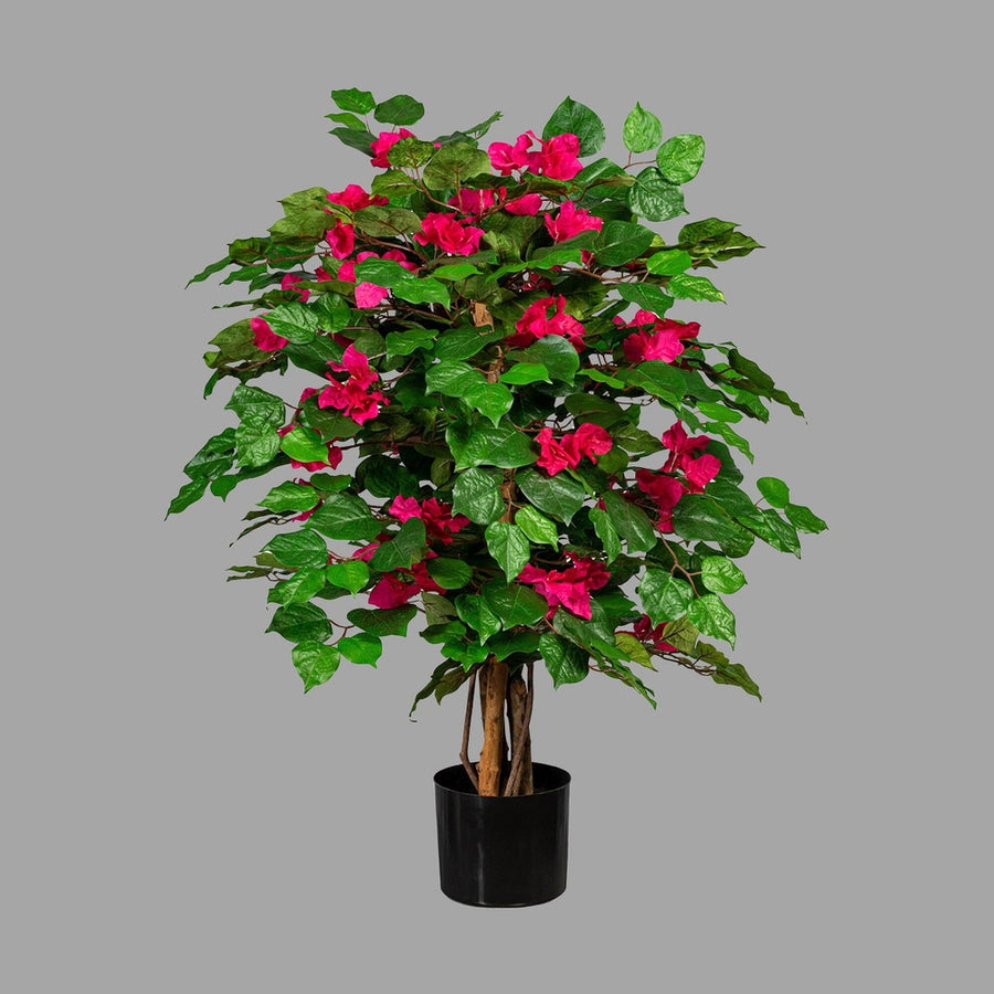 UV-álló, dús lombozatú, mesterséges murvafürt cserje fekete színű, műanyag kaspóban.