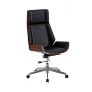 modern, állítható, diófurnéros, fekete műbőr kerekes irodai forgószék