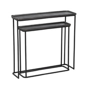 Loft, ipari stílusú, vasból és alumíniumból készült, kétrészes konzolasztal szett.