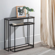 Loft, ipari stílusú, vasból és alumíniumból készült, kétrészes konzolasztal szett.