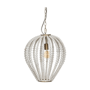 Shabby Chic, aranyszínű fémből és törtfehér színű fa gyöngysorból készült beltéri függeszték