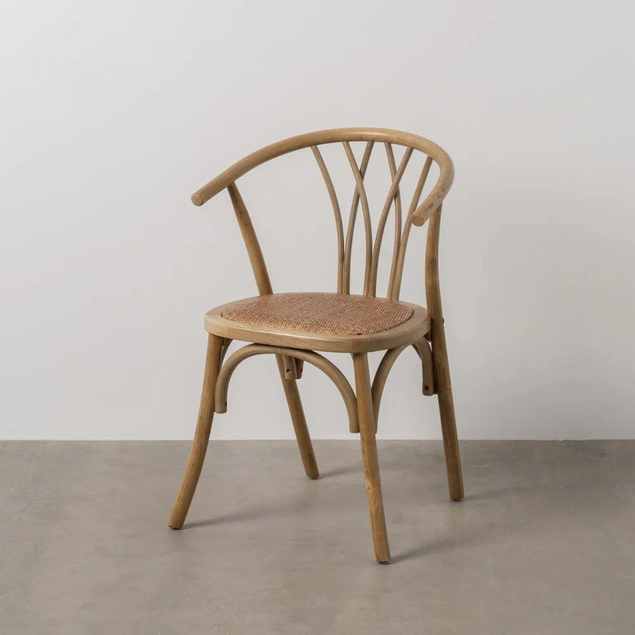 Cate vintage natúr bükkfa étkezőszék párnázott rattan ülőfelülettel enteriőrben