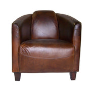 Georgio bőrfotel ferde nézetből, retró stílusban, ívelt karfákkal