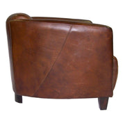 Bőrfotel oldalnézetből, klasszikus klubfotel formavilág, dohánybarna színben