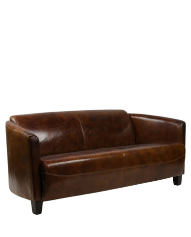 Vintage stílusú, dohánybarna színű valódi bőrrel kárpitozott kanapé