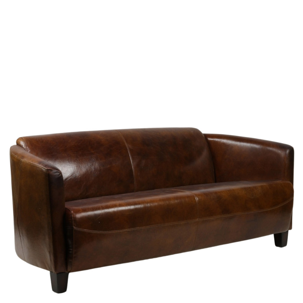 Vintage stílusú, dohánybarna színű valódi bőrrel kárpitozott kanapé