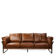 Loft stílusú, fekete színű, fémszerkezettel rendelkező, dohánybarna színű, bőrkanapé.