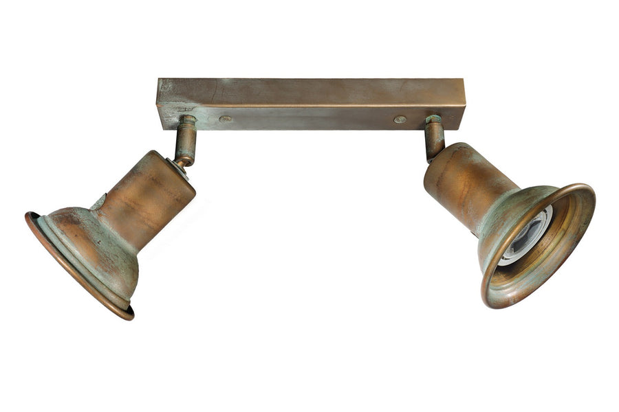 Vintage stílusú, réz spot lámpa két foglalattal.