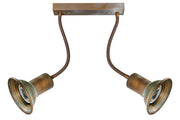 Vintage stílusú, réz spot lámpa két flexibilis foglalattal.