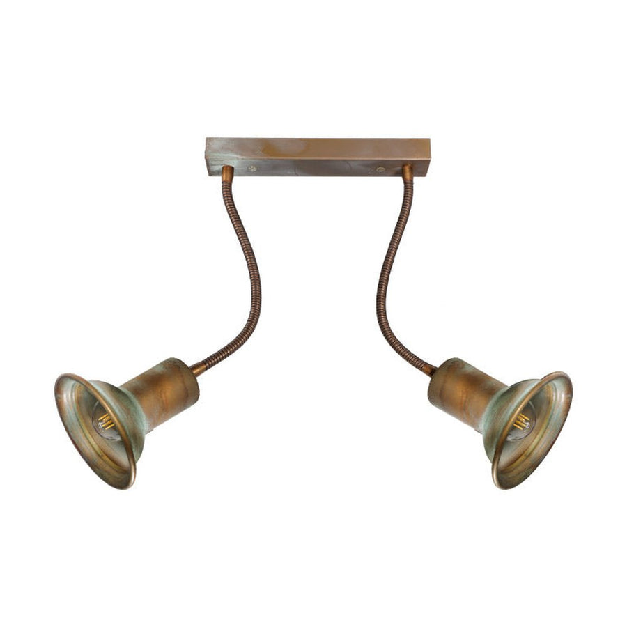 Vintage stílusú, réz spot lámpa két flexibilis foglalattal.